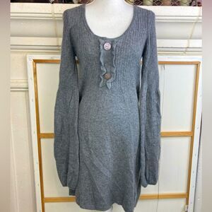 Aqua Cashmere Dress w/ribbing, ruffled flare & puffed sleeves so romantic